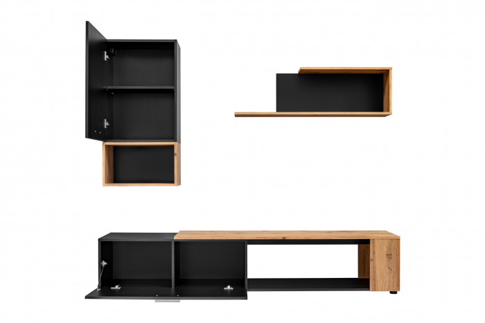 Living, comoda tv +dulapior suspendat si raft, grafit/stejar artisan, 200 cm lungime, modern, Bortis - Bortis Impex - Bortis Impex [2]