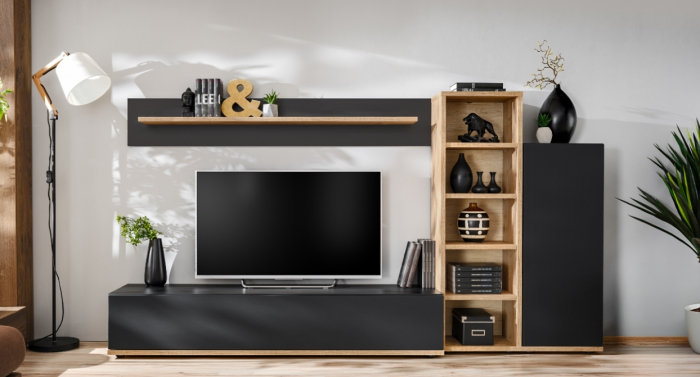 Living Sufragerie moderna, 240 cm lungime x 127 cm inaltime x 40 cm adancime, stejar /negru [1]