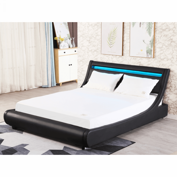 Pat tapitat ultramodern,piele eco neagra,cu led ,160x200 , sau 180 x200 cm,Bortis Impex [4]
