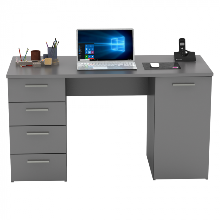 Masă birou cu 4 sertare si 1 usa , grafit ,137x60x76,3 cm [3]
