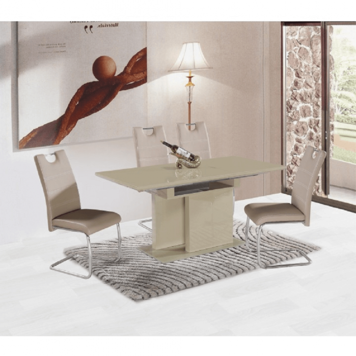 Masă de bucătărie extensibilă, capuccino extra lucios HG, 120-160x80 cm, VIRAT [3]