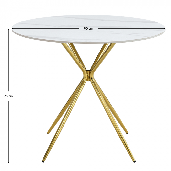 Masă de bucătărie, marmură albă/gold crom aurie, diametru 90 cm, MEKNER [4]
