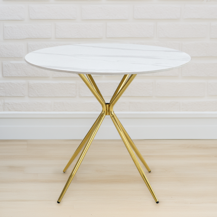 Masă de bucătărie, marmură albă/gold crom aurie, diametru 90 cm, MEKNER [3]