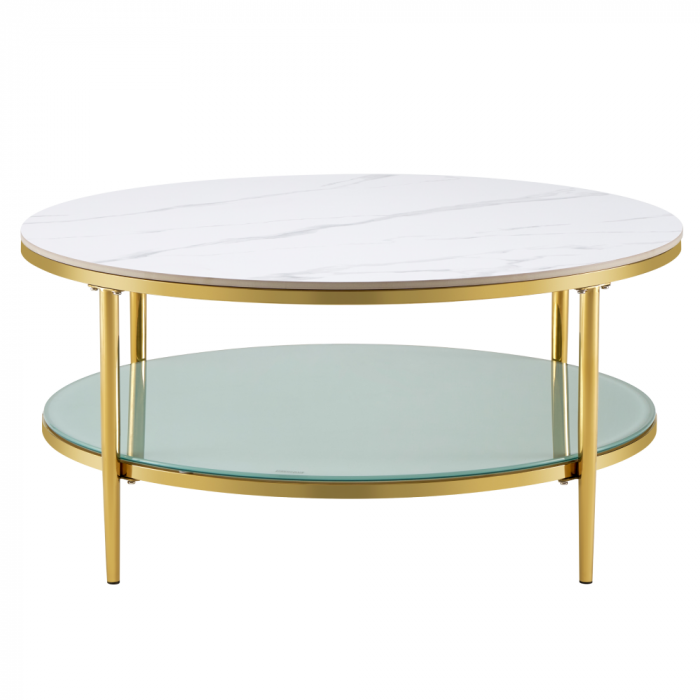 Masă de cafea, marmură deschisă/lapte/gold crom-auriu, ENION 2 NEW [1]