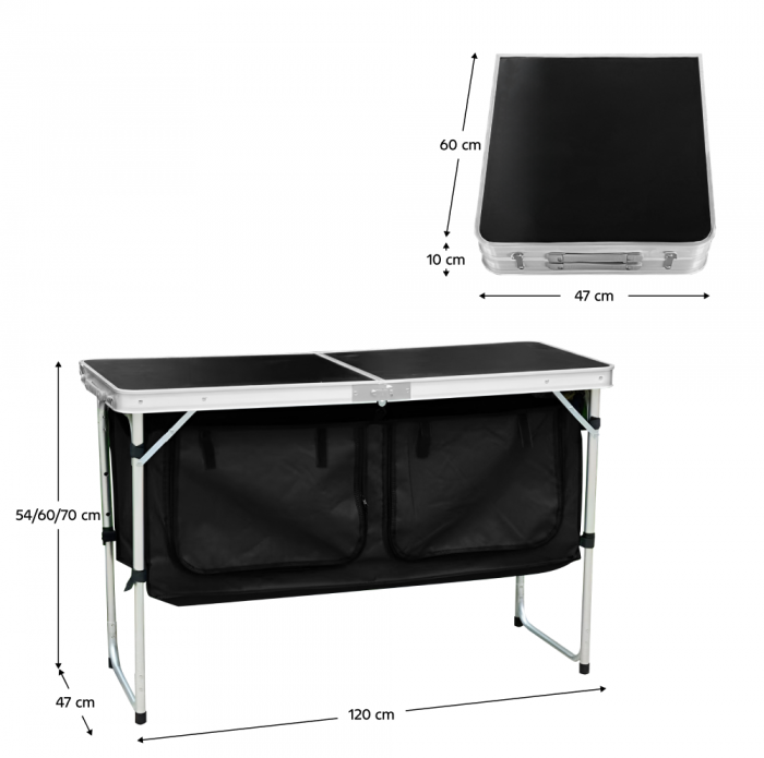Masă de camping pliabilă cu organizator, 120 cm, aluminiu/MDF, KEPI TYP 3 [12]