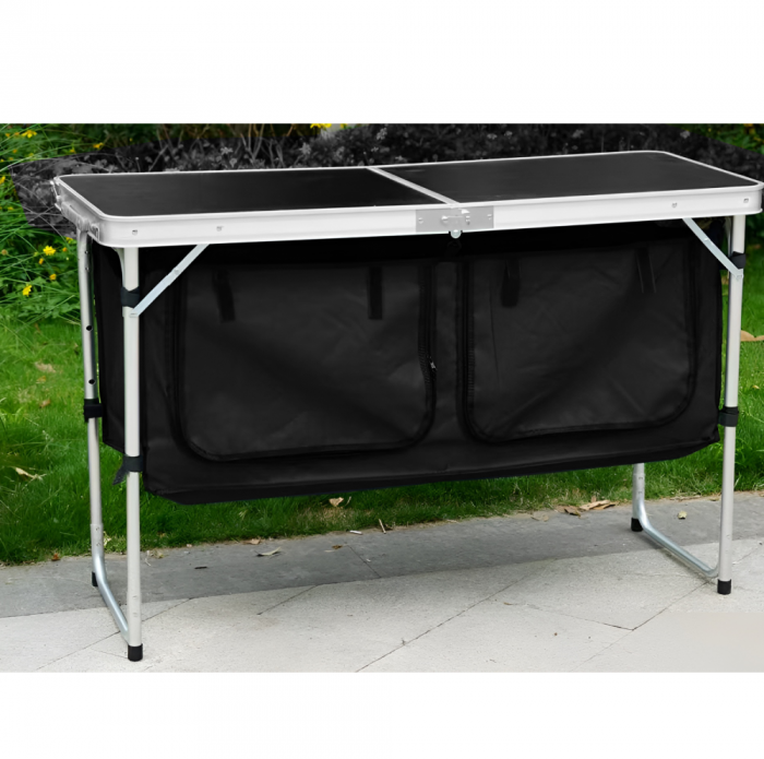 Masă de camping pliabilă cu organizator, 120 cm, aluminiu/MDF, KEPI TYP 3 [10]