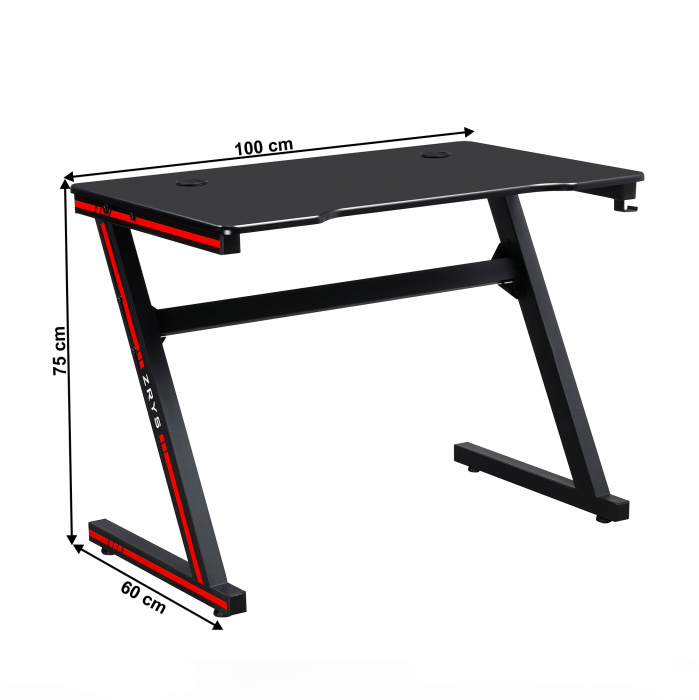 Masă de joc / masă pentru computer, neagră / roşie, MACKENZIE 100cm [2]
