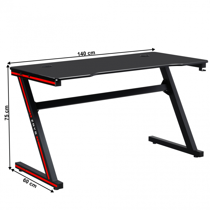 Masă de joc / masă pentru computer, neagră / roşie, MACKENZIE 140cm [2]