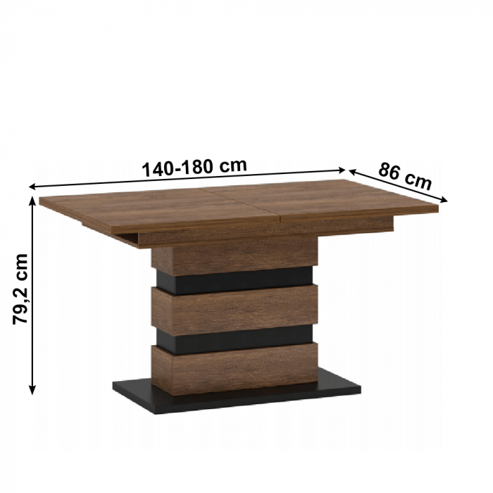 Masă de luat masa pliantă, stejar bolzano / negru, 140-180x86 cm, DELIS S [2]