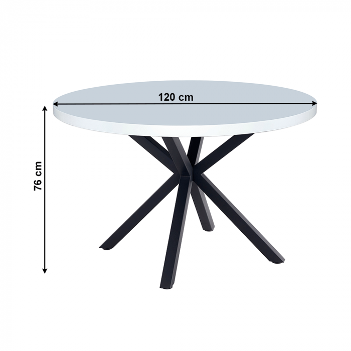 Masă de sufragerie, alb mat/ negru, diametru 120 cm, MEDOR [3]