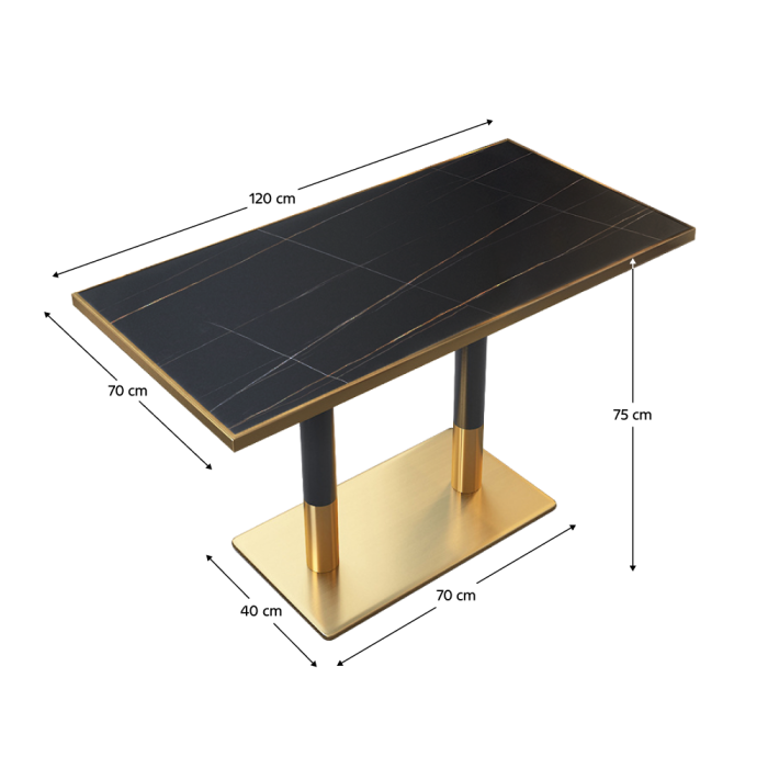 Masă de sufragerie bistro, marmură neagră/negru/aurie, 120x70 cm, DARIAN [4]