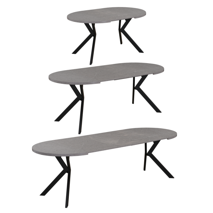 Masă de sufragerie extensibilă, beton deschis/negru, 100-250x75,5 cm, LUKOS [2]
