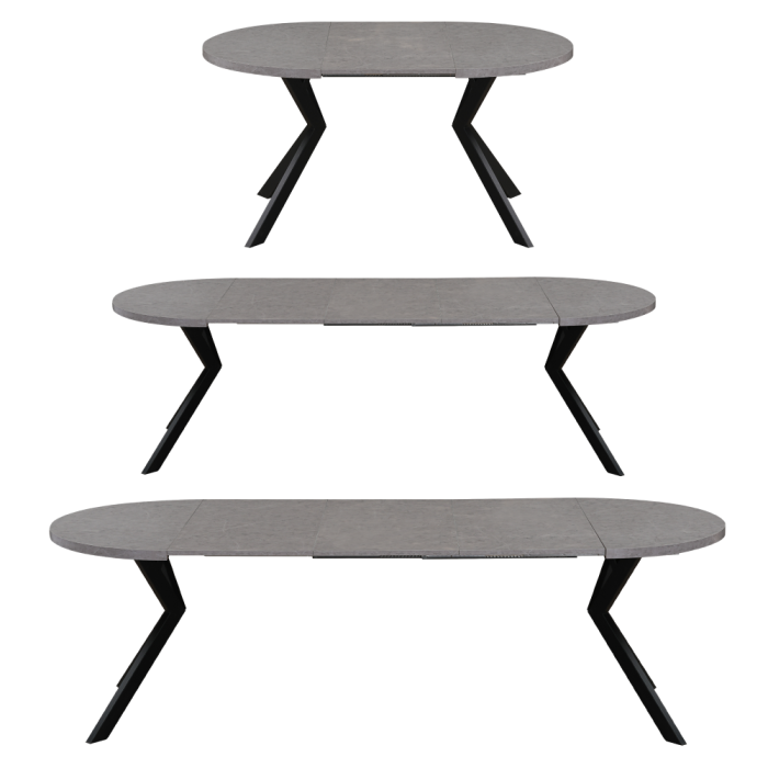 Masă de sufragerie extensibilă, beton deschis/negru, 100-250x75,5 cm, LUKOS [3]