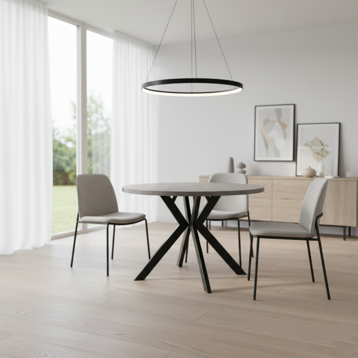 Masă de sufragerie extensibilă, beton deschis/negru, 100-250x75,5 cm, LUKOS [13]