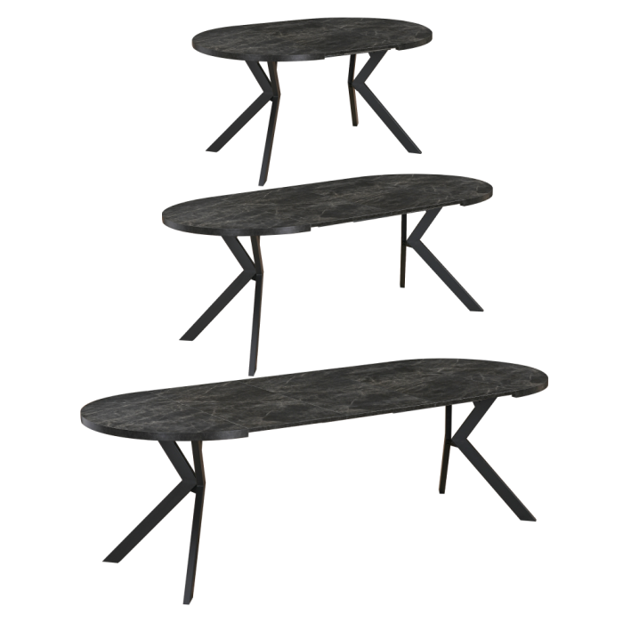 Masă de sufragerie extensibilă, beton închis/negru, 100-250x75,5 cm, LUKOS [9]
