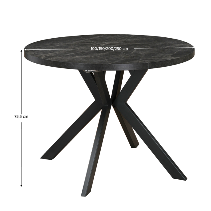 Masă de sufragerie extensibilă, beton închis/negru, 100-250x75,5 cm, LUKOS [12]
