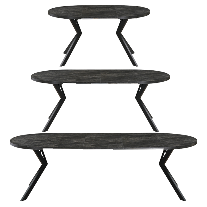 Masă de sufragerie extensibilă, beton închis/negru, 100-250x75,5 cm, LUKOS [10]