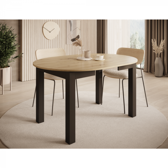 Masă de sufragerie extensibilă, stejar craft auriu/negru, 103-142x76 cm, HARRY [5]