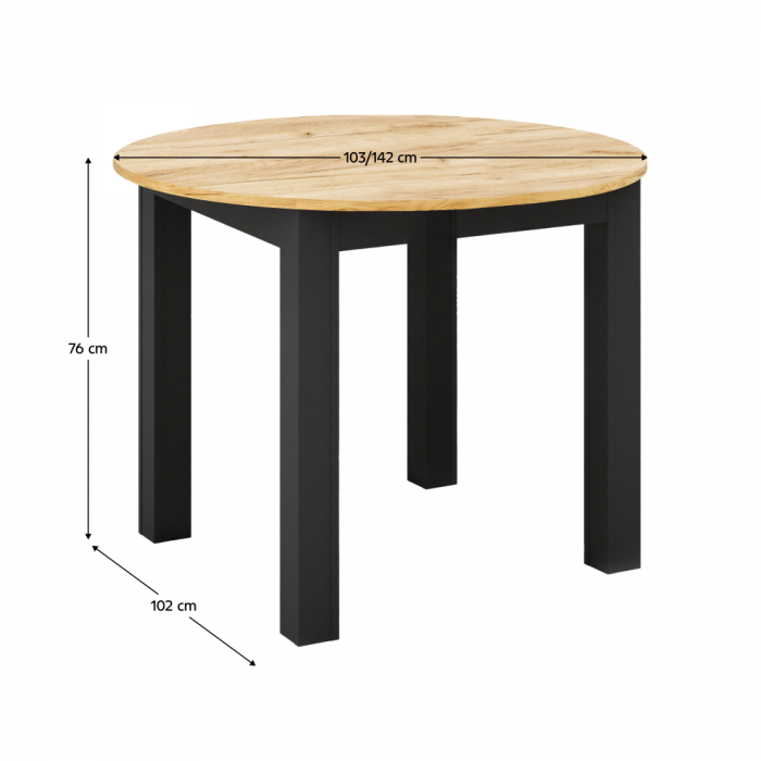 Masă de sufragerie extensibilă, stejar craft auriu/negru, 103-142x76 cm, HARRY [6]