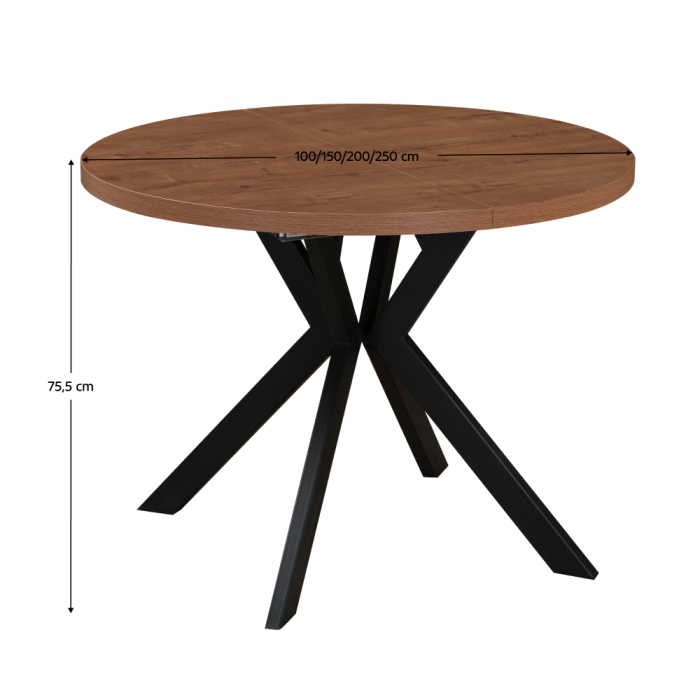 Masă de sufragerie extensibilă, stejar închis/negru, 100-250x75,5 cm, LUKOS [12]