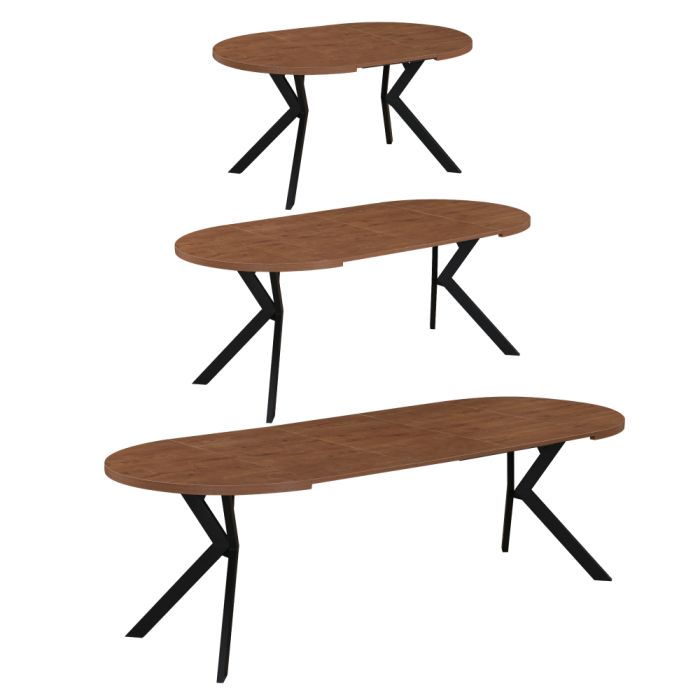 Masă de sufragerie extensibilă, stejar închis/negru, 100-250x75,5 cm, LUKOS [9]