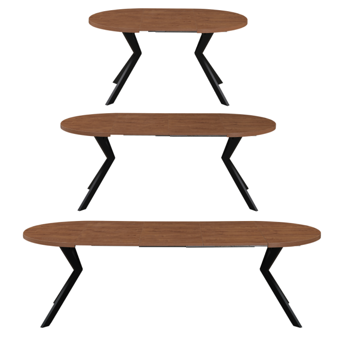 Masă de sufragerie extensibilă, stejar închis/negru, 100-250x75,5 cm, LUKOS [8]