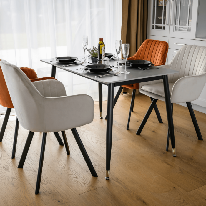 Masa de sufragerie, gri marmură/neagră/aur, 121x71 cm, FLORENC TIP 1 [8]