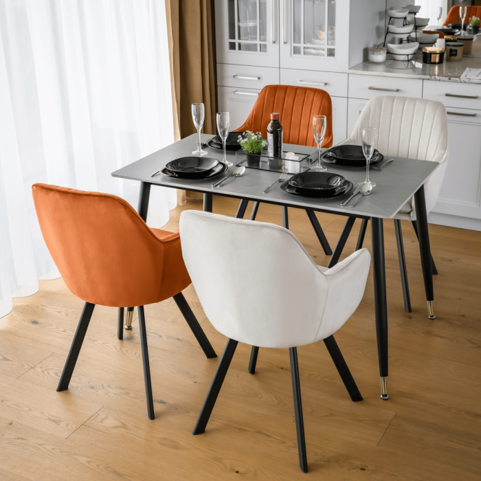 Masa de sufragerie, gri marmură/neagră/aur, 121x71 cm, FLORENC TIP 1 [6]