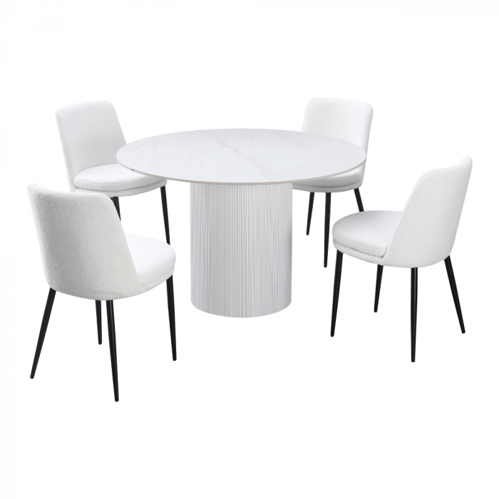 Masă de sufragerie, marmură albă/MDF, diametru 120 cm, MAHIR TIP 1 [2]