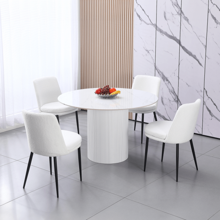 Masă de sufragerie, marmură albă/MDF, diametru 120 cm, MAHIR TIP 1 [3]