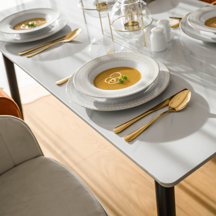 Masa de sufragerie, marmură albă/neagră/aur, 121x71 cm, FLORENC TIP 1 [14]