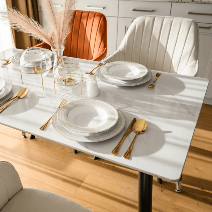 Masa de sufragerie, marmură albă/neagră/aur, 121x71 cm, FLORENC TIP 1 [12]
