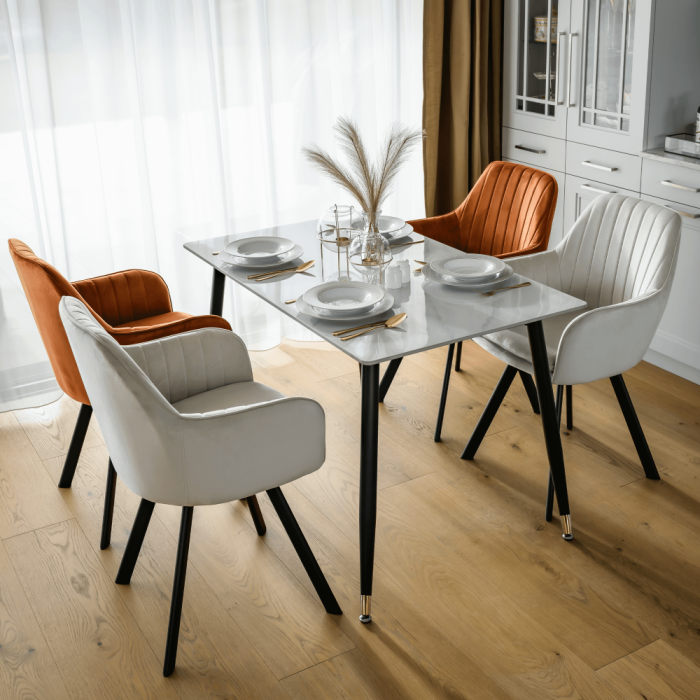 Masa de sufragerie, marmură albă/neagră/aur, 121x71 cm, FLORENC TIP 1 [11]