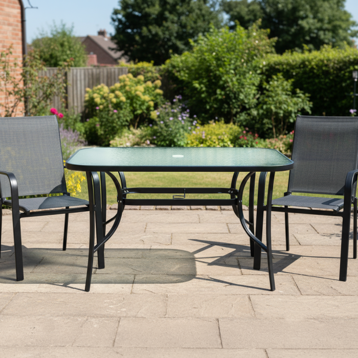 Masă de sufragerie, oţel negru/sticlă securizată, DEMAT NEW [4]