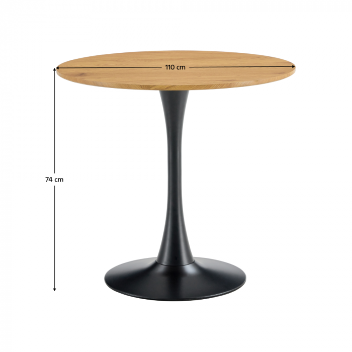 Masă de sufragerie, rotundă, stejar/negru, diametru 110 cm, REVENTON NEW [3]
