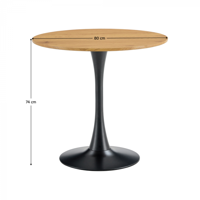 Masă de sufragerie, rotundă, stejar/negru, diametru 80 cm, REVENTON NEW [3]