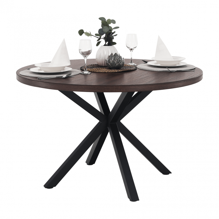Masă de sufragerie, stejar închis / negru, diametru 120 cm, MEDOR [6]