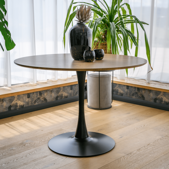 Masă de sufragerie, stejar/negru, diametru 110 cm, REVENTON NEW [12]