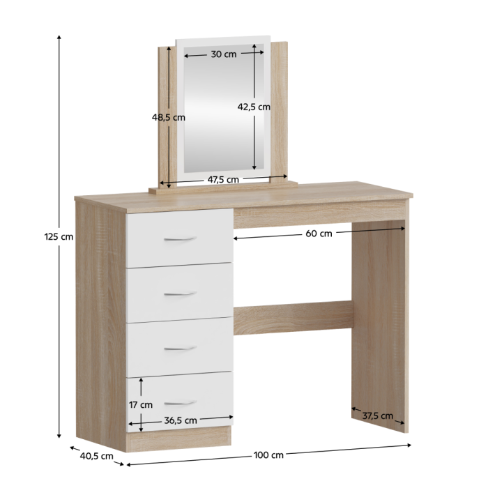 Masă de toaletă, stejar sonoma/alb, KLEVIS [11]