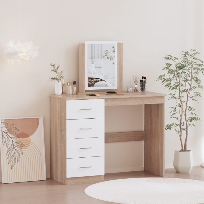 Masă de toaletă, stejar sonoma/alb, KLEVIS [7]