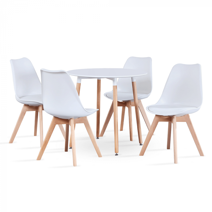 Masă dining, alb/fag, diametru 80 cm, ELCAN NEW [6]