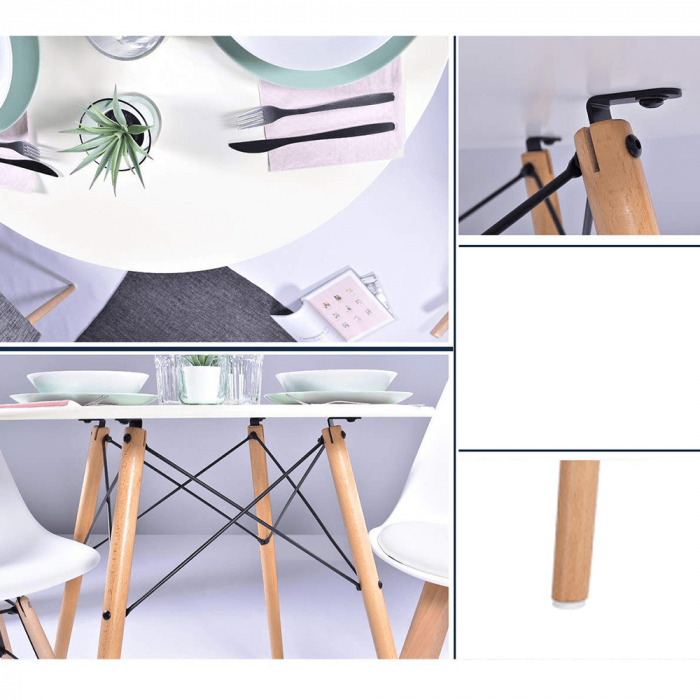 Masă dining, alb mat/fag, diametru 120 cm, DEMIN NEW [6]