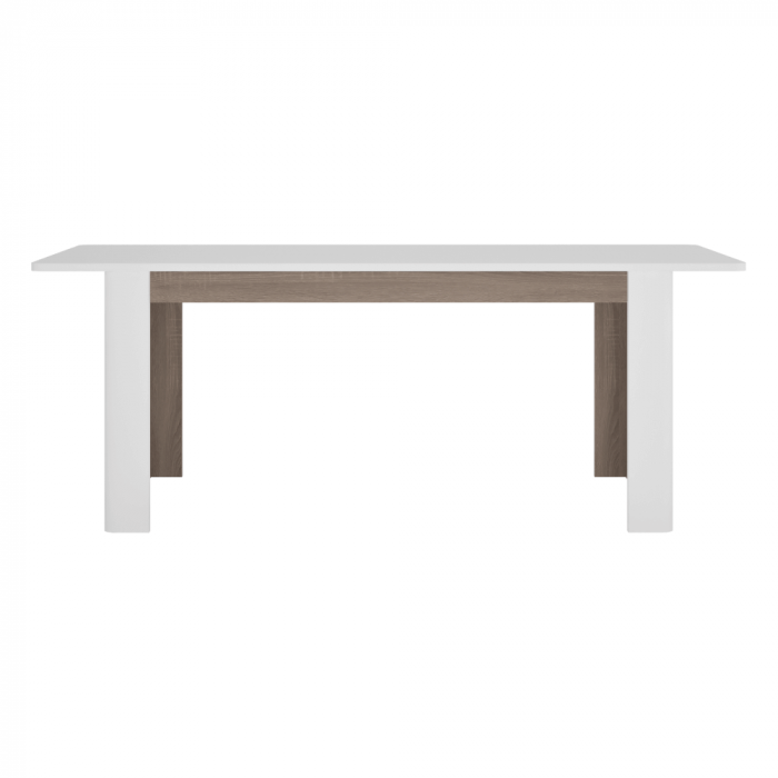 Masă dining extensibilă, alb extra lucios HG / stejar Sonoma închis / trufă, 160-200x90 cm, LYNATET TIP 75 [3]