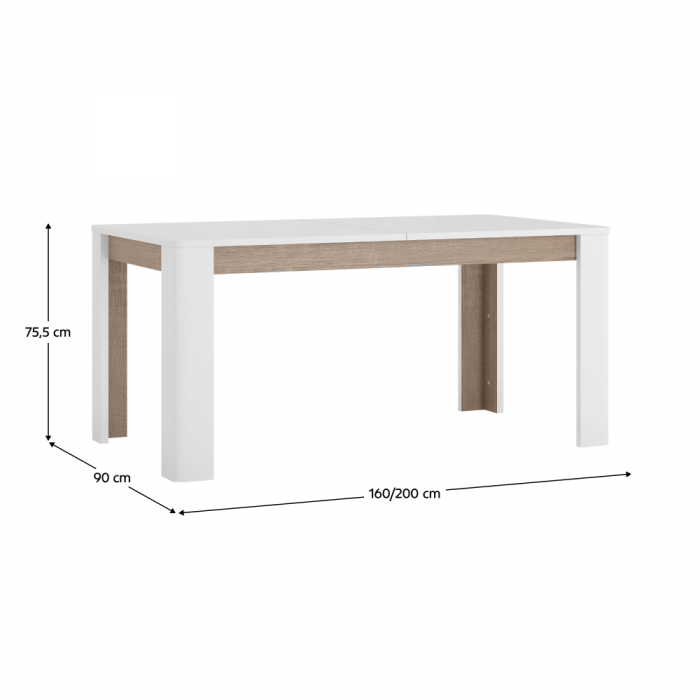 Masă dining extensibilă, alb extra lucios HG / stejar Sonoma închis / trufă, 160-200x90 cm, LYNATET TIP 75 [2]