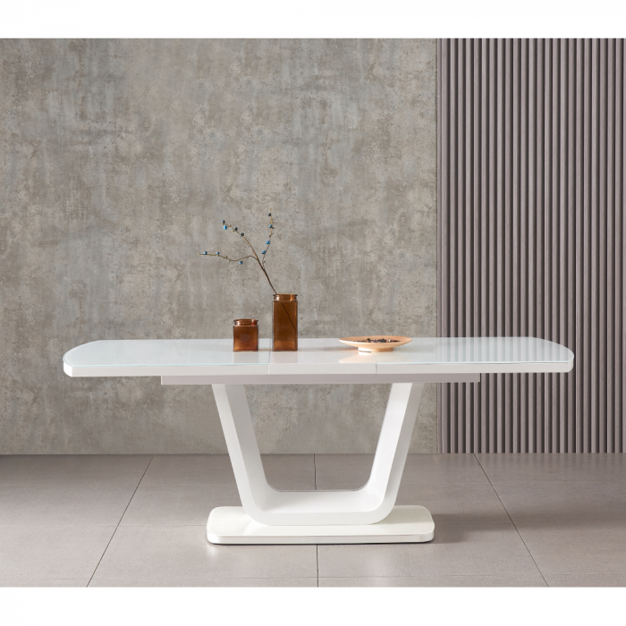 Masă dining extensibilă, alb lucios, 160-200x90 cm, OLAV [10]