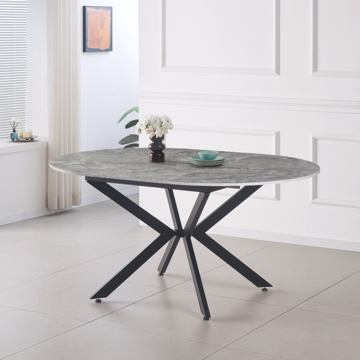 Masă dining extensibilă, beton/neagră, 120x120-160x75 cm, ABERO TIP 2 [10]