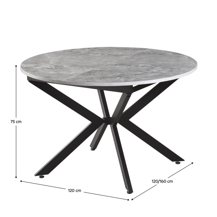Masă dining extensibilă, beton/neagră, 120x120-160x75 cm, ABERO TIP 2 [12]