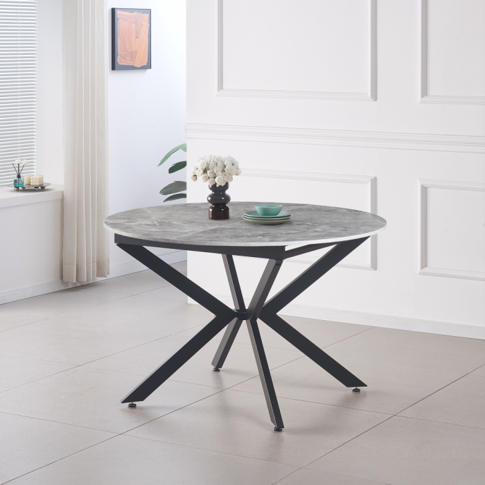 Masă dining extensibilă, beton/neagră, 120x120-160x75 cm, ABERO TIP 2 [9]