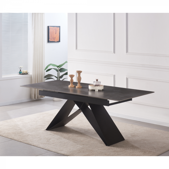 Masă dining extensibilă, beton/neagră, 160-200x90 cm, MAJED [13]