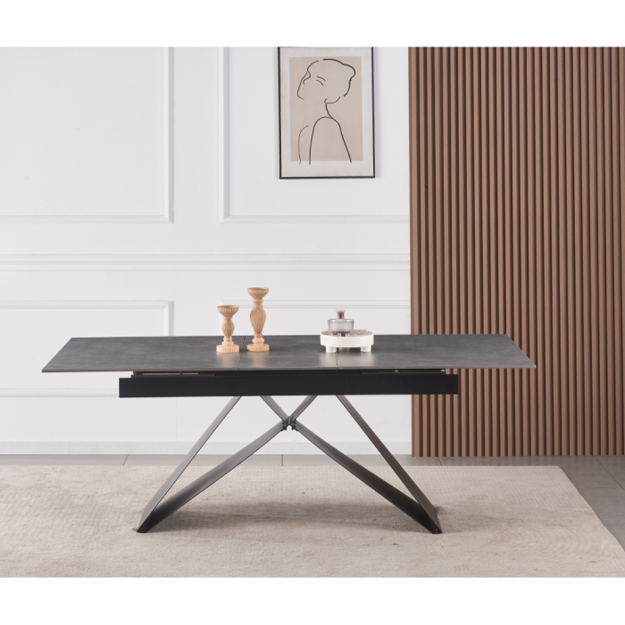 Masă dining extensibilă, beton/neagră, 160-200x90 cm, MAJED [11]